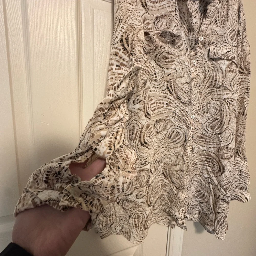 New Directions Abstract Print Shirt - Brown and Cream - Picture 3 of 5